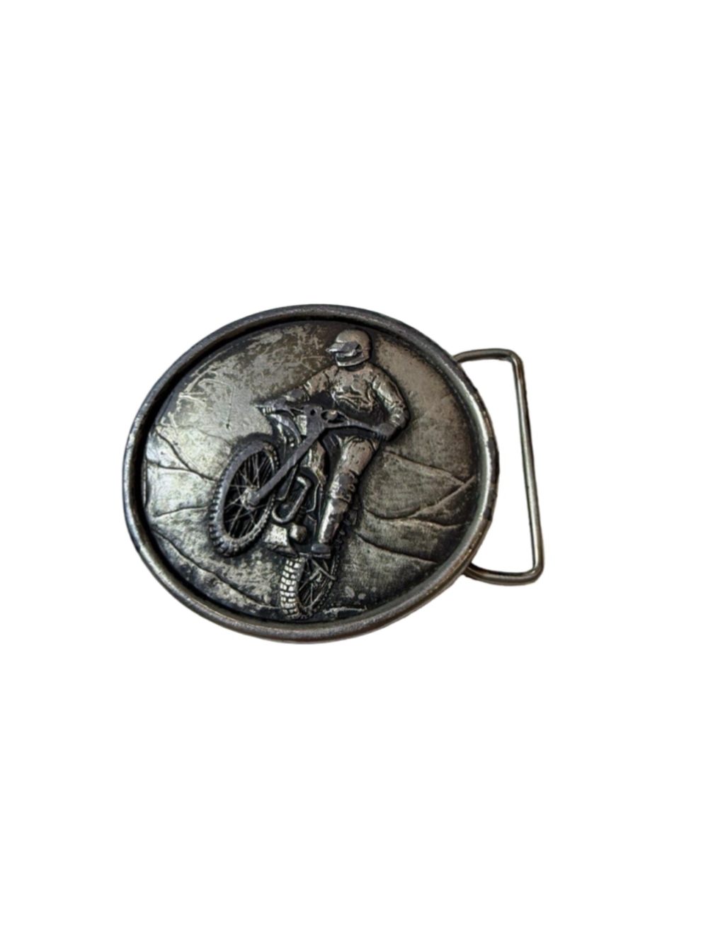 Vintage 1977 Indiana Metal Craft Motocross Dirt Bike Belt Buckle USA
